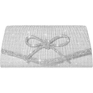 Women Bow Silver Imported Magnetic Purse Rhinestone Envelope Party Handbag